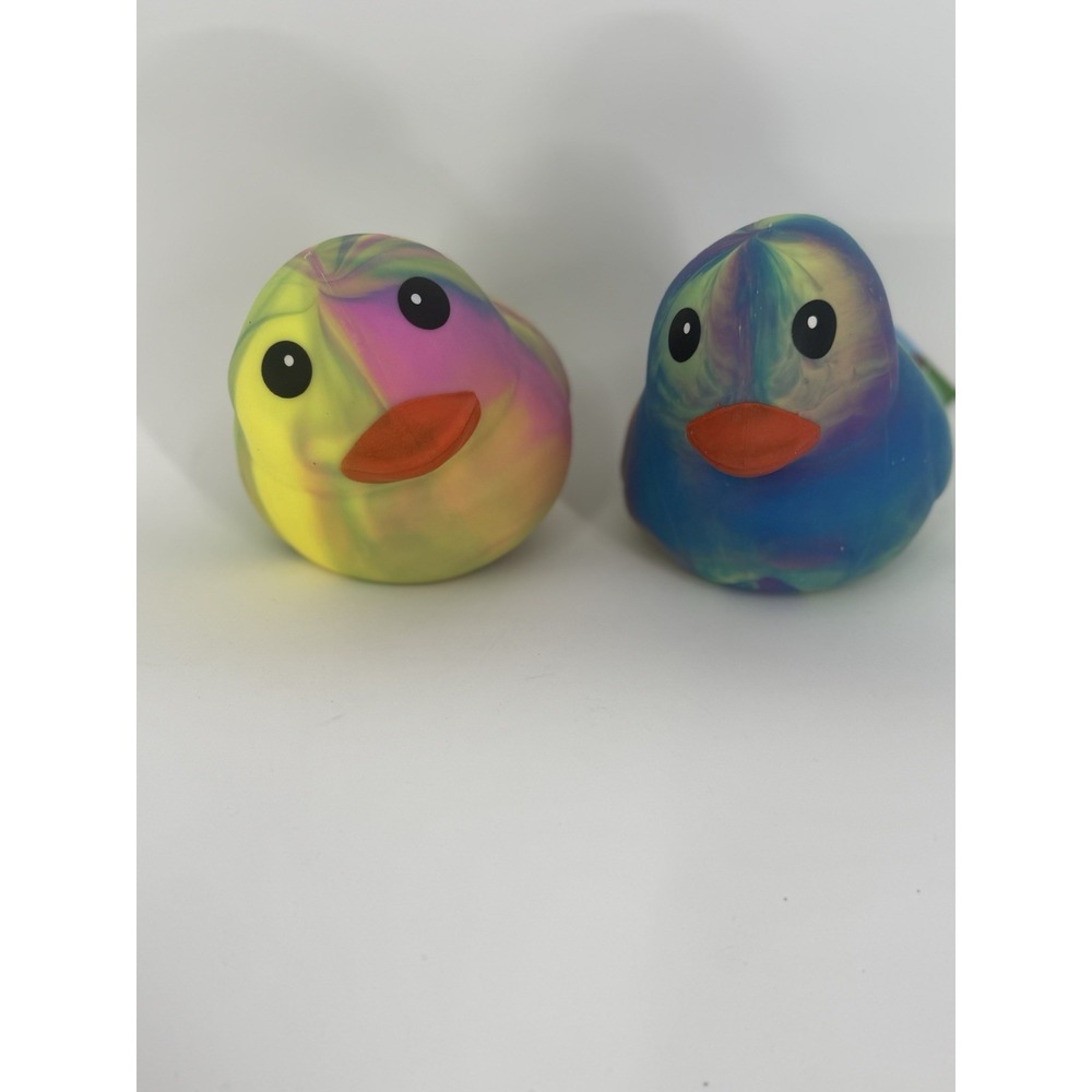 Squeezy Tie Dye Rubber Duck Squishy Toy Colorful Stress Relief Sensory Kids Gift